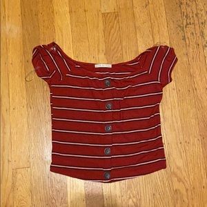 Red striped ribbed crop top